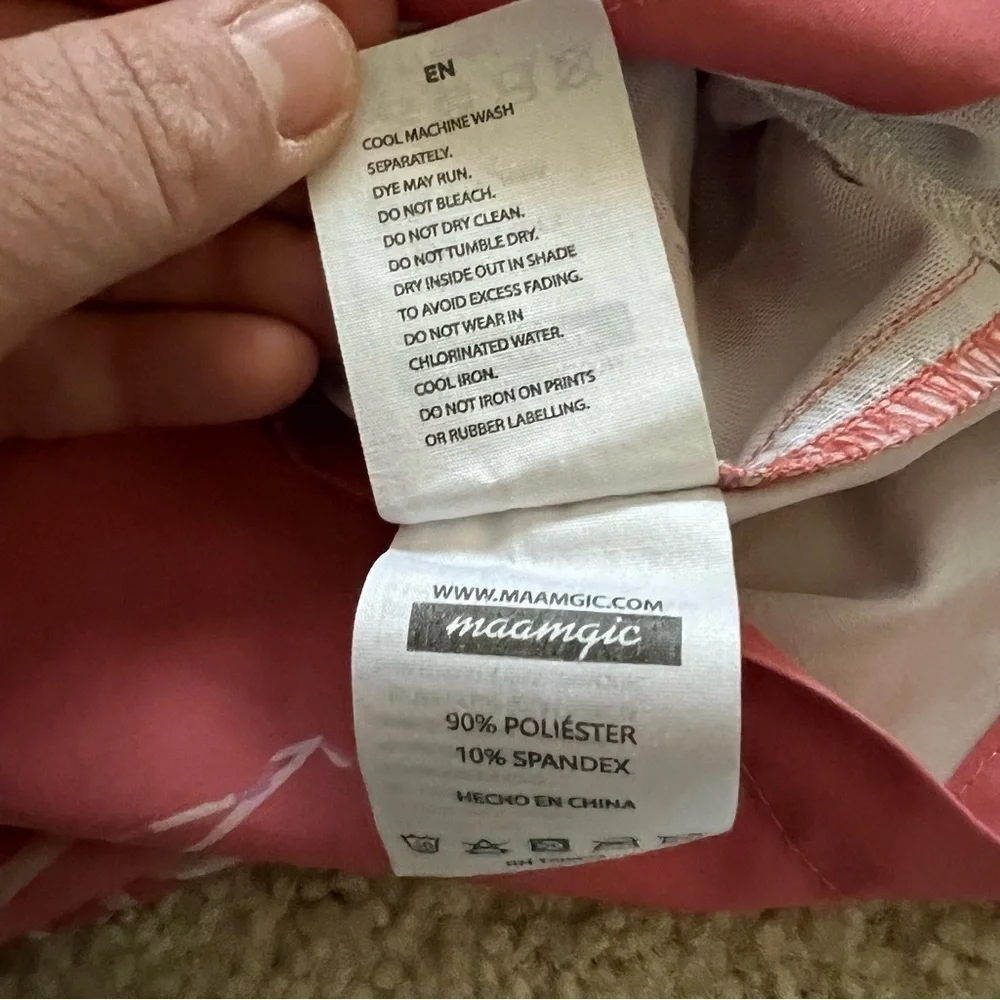 Maamgic Men Swim Shorts Trunks Sz Small 5.5 Quick Dry Pool Beach Coral Flamingo